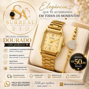 Relógio Feminino Dourado Com Pulseira